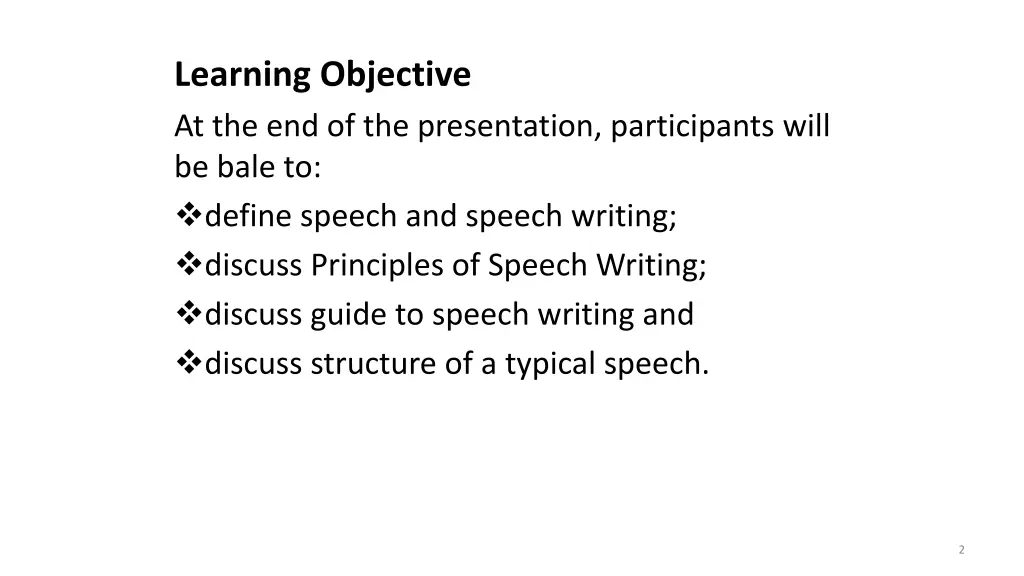 learning objective at the end of the presentation