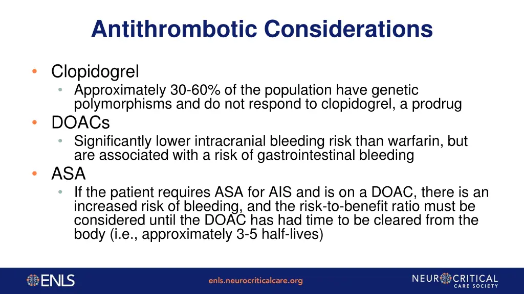 antithrombotic considerations