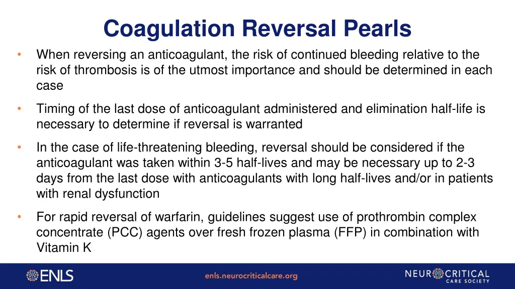 coagulation reversal pearls when reversing