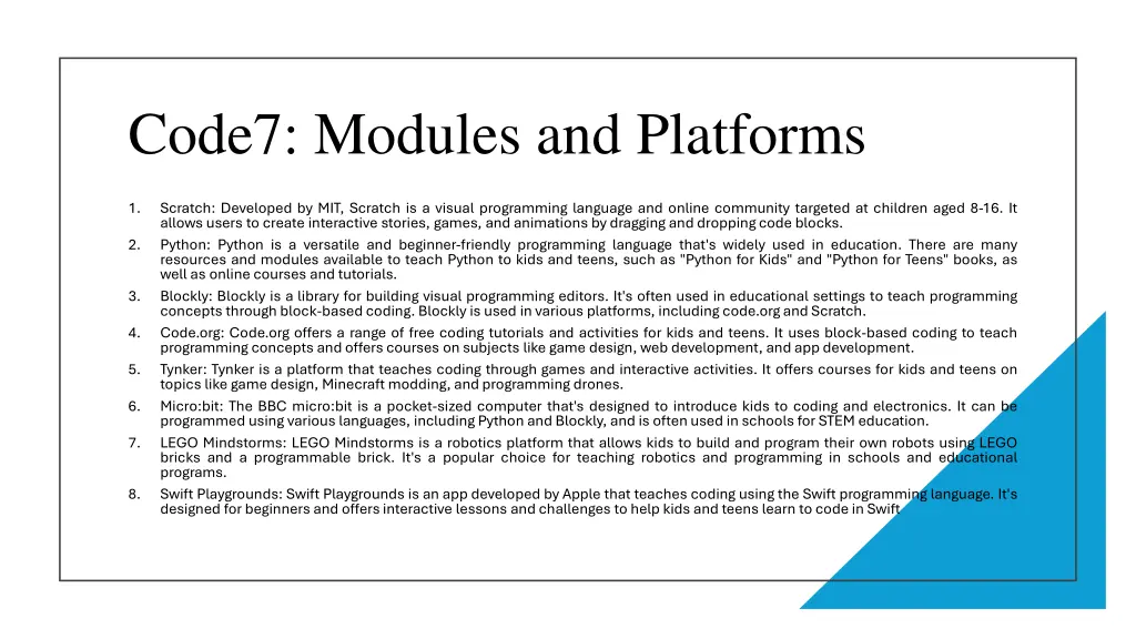 code7 modules and platforms