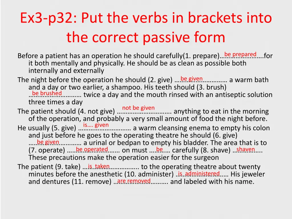 ex3 p32 put the verbs in brackets into