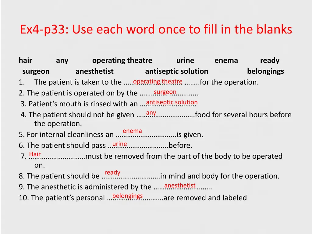 ex4 p33 use each word once to fill in the blanks