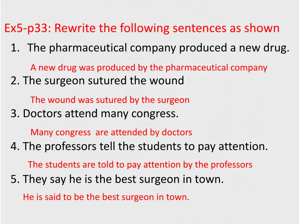 ex5 p33 rewrite the following sentences as shown