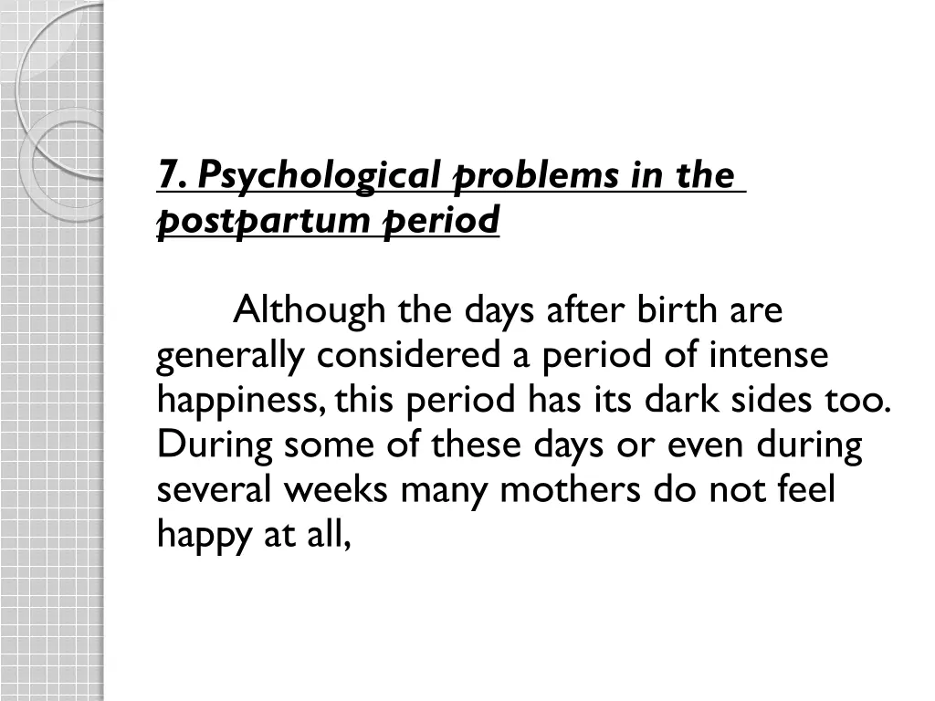 7 psychological problems in the postpartum period