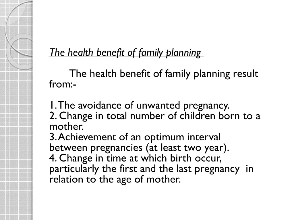 the health benefit of family planning