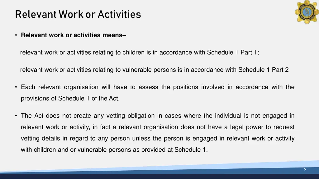 relevant work or activities