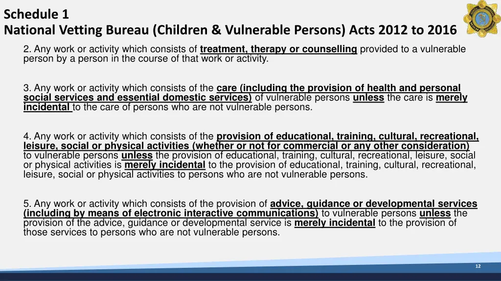 schedule 1 national vetting bureau children 6