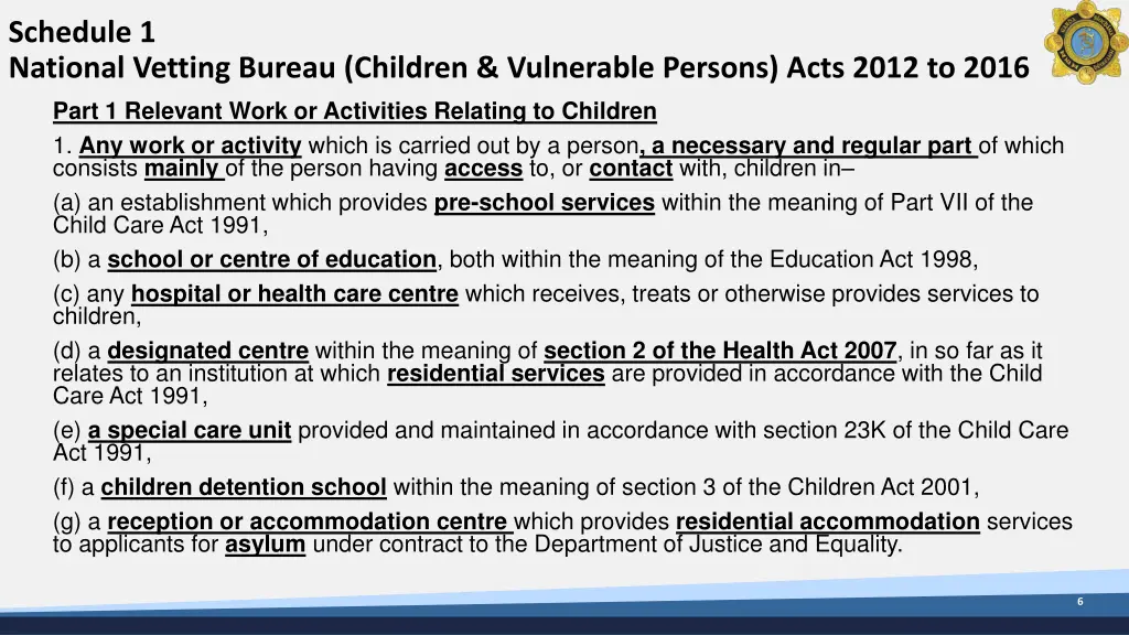 schedule 1 national vetting bureau children