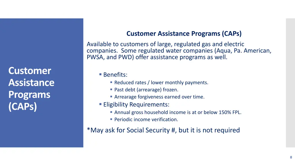 customer assistance programs caps