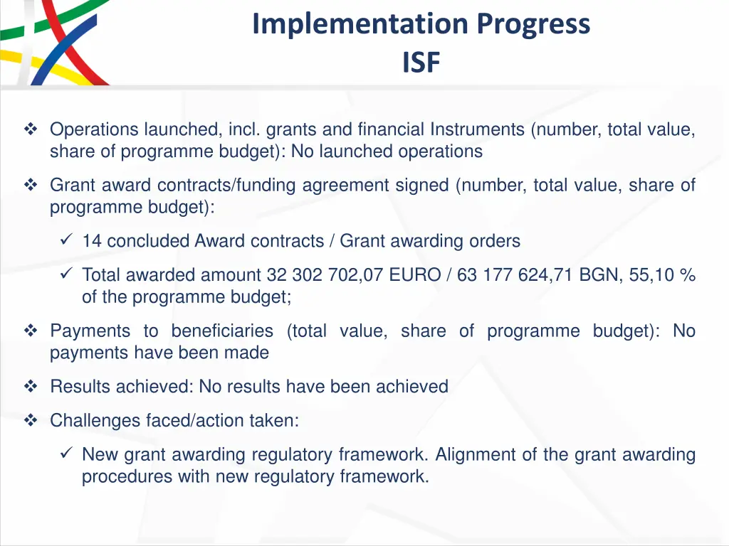 implementation progress isf