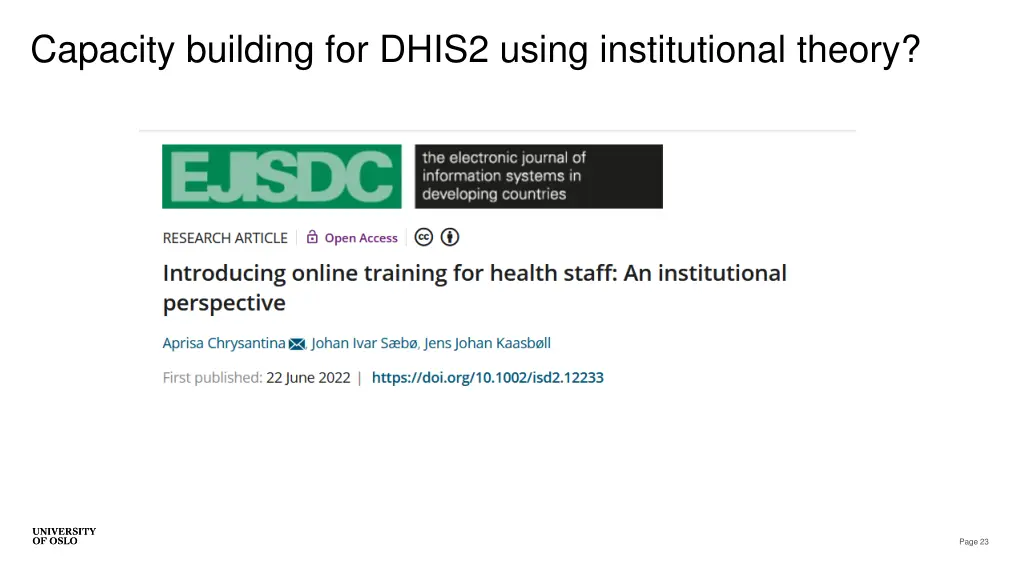 capacity building for dhis2 using institutional