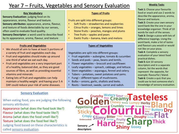 year 7 fruits vegetables and sensory evaluation