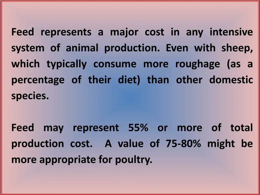 feed represents a major cost in any intensive