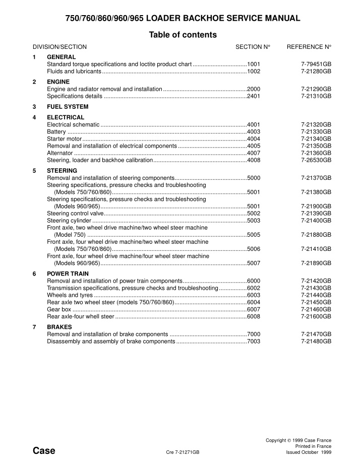 750 760 860 960 965 loader backhoe service manual