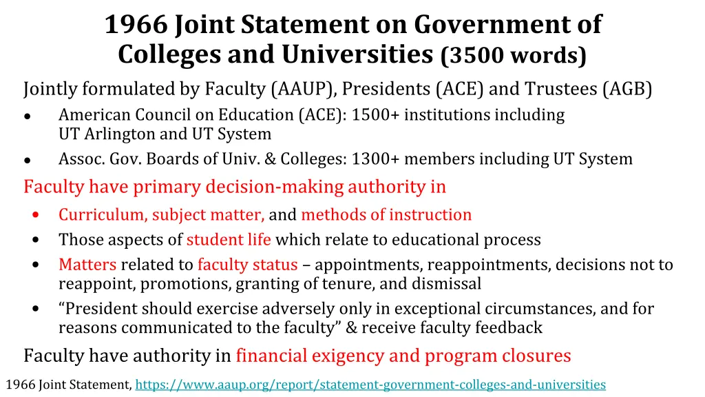 1966 joint statement on government of colleges