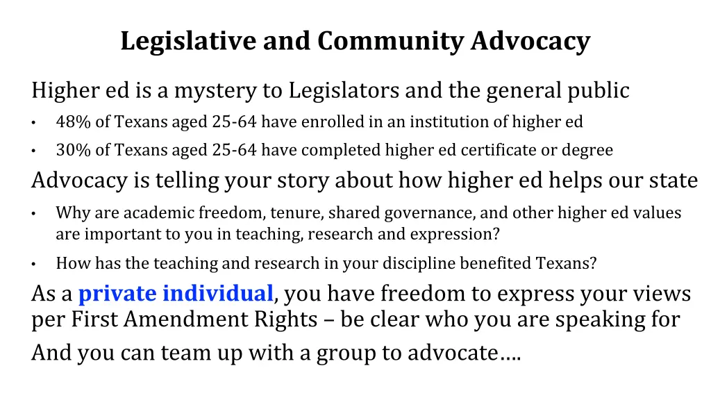 legislative and community advocacy