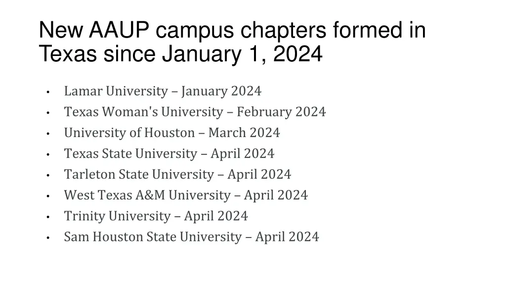 new aaup campus chapters formed in texas since