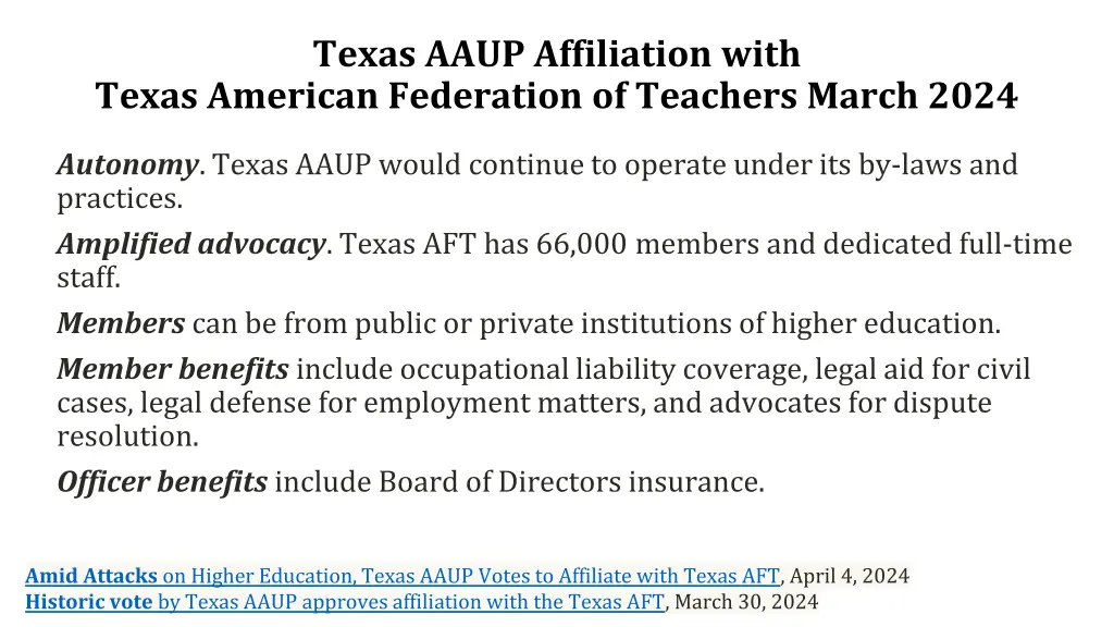 texas aaup affiliation with texas american