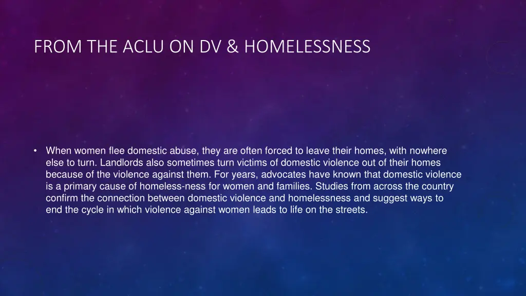 from the aclu on dv homelessness