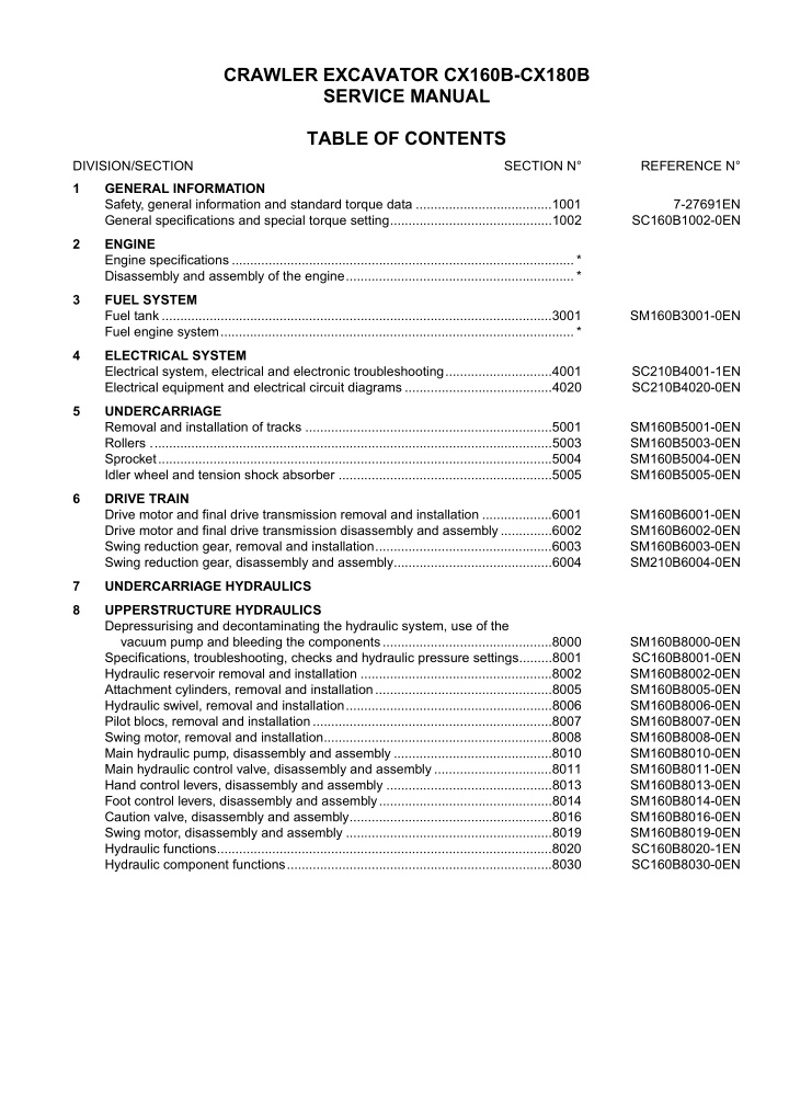 crawler excavator cx160b cx180b service manual