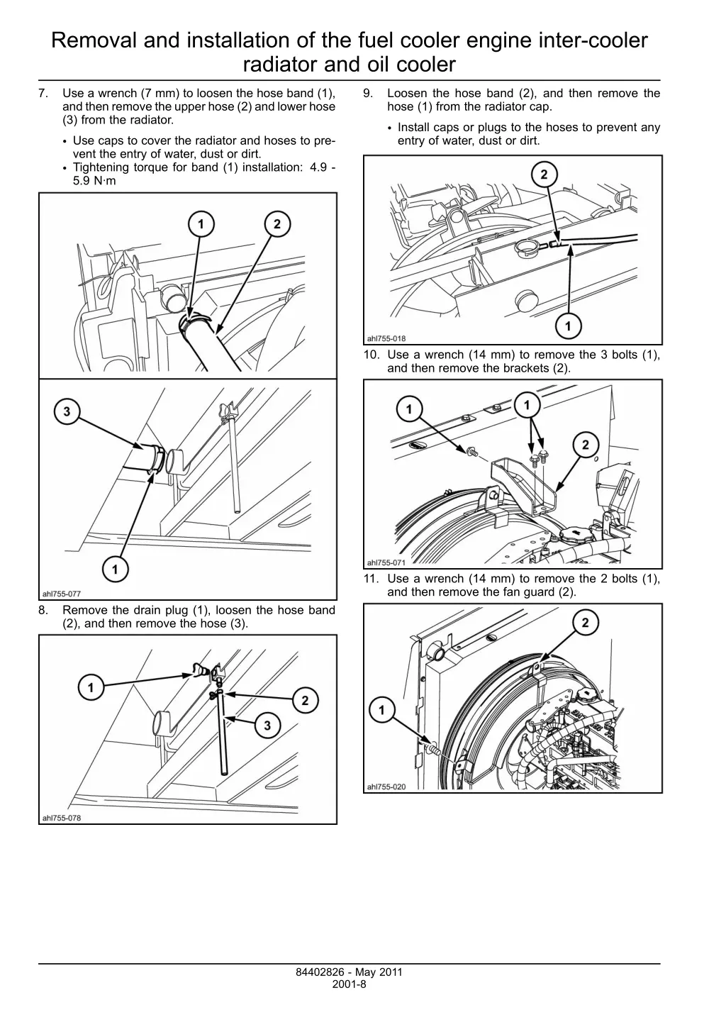 removal and installation of the fuel cooler 5