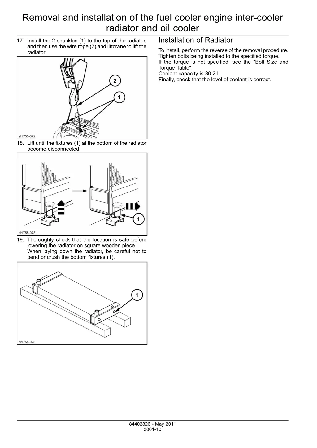 removal and installation of the fuel cooler 7