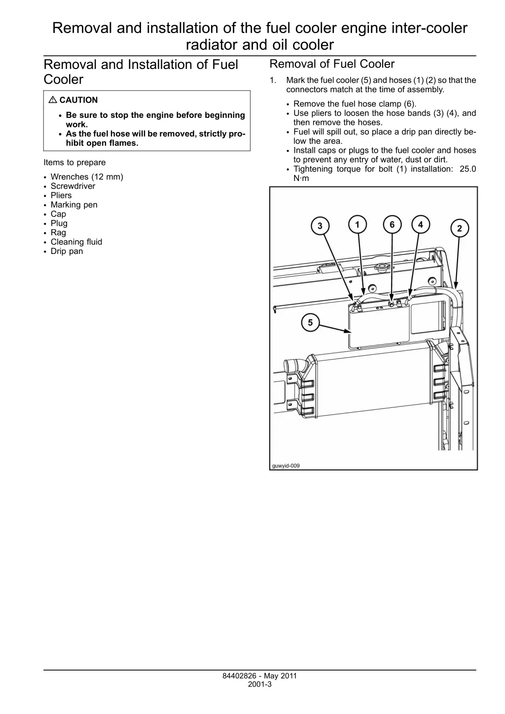 removal and installation of the fuel cooler