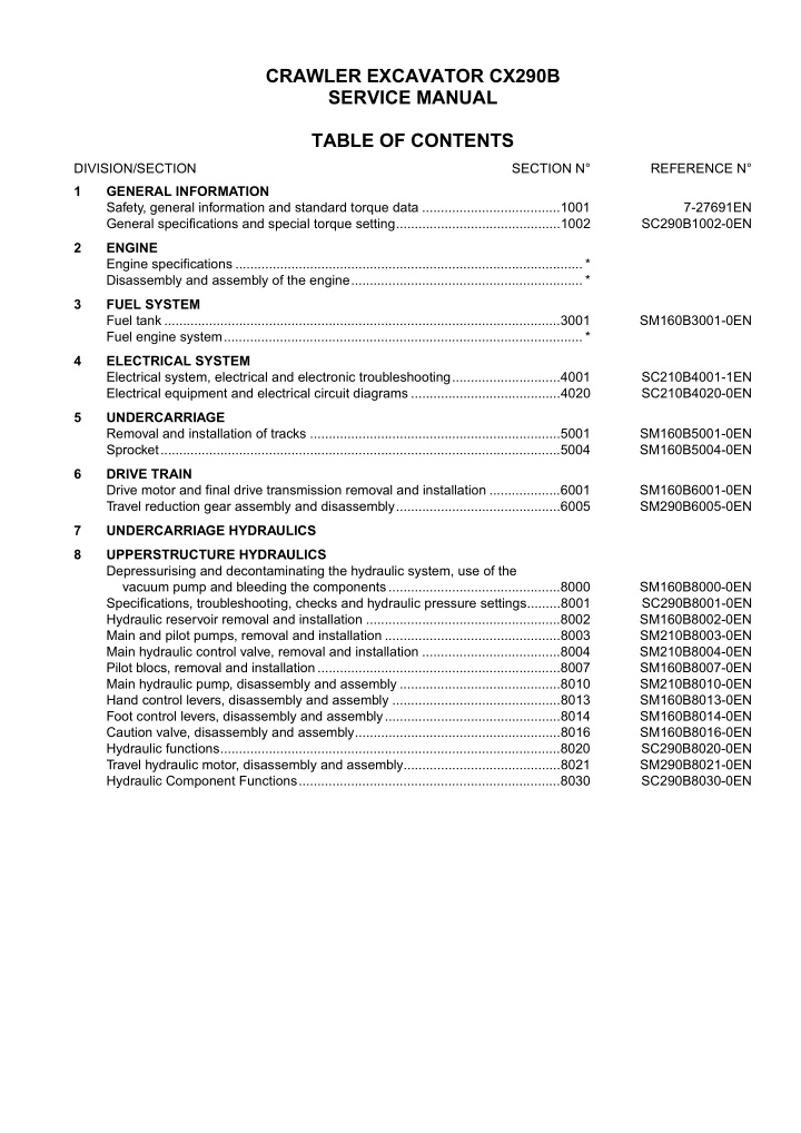 crawler excavator cx290b service manual