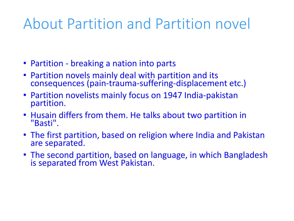 about partition and partition novel