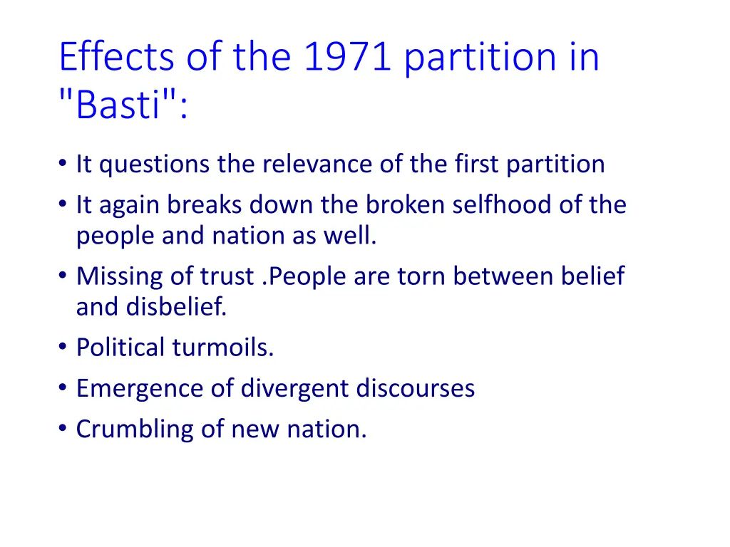 effects of the 1971 partition in basti