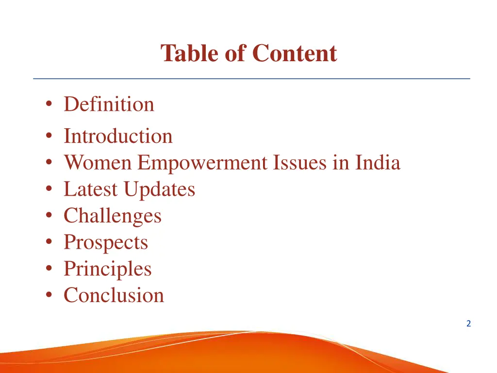 table of content