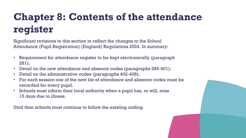 chapter 8 contents of the attendance register