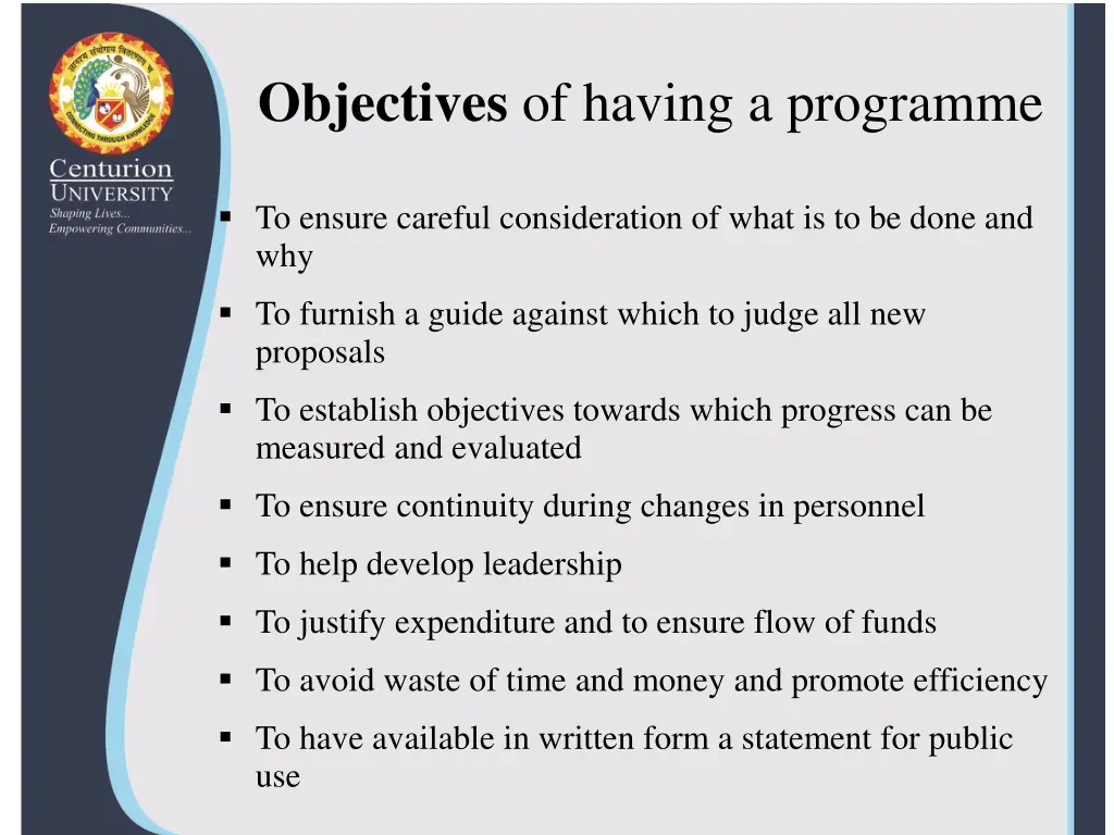 objectives of having a programme