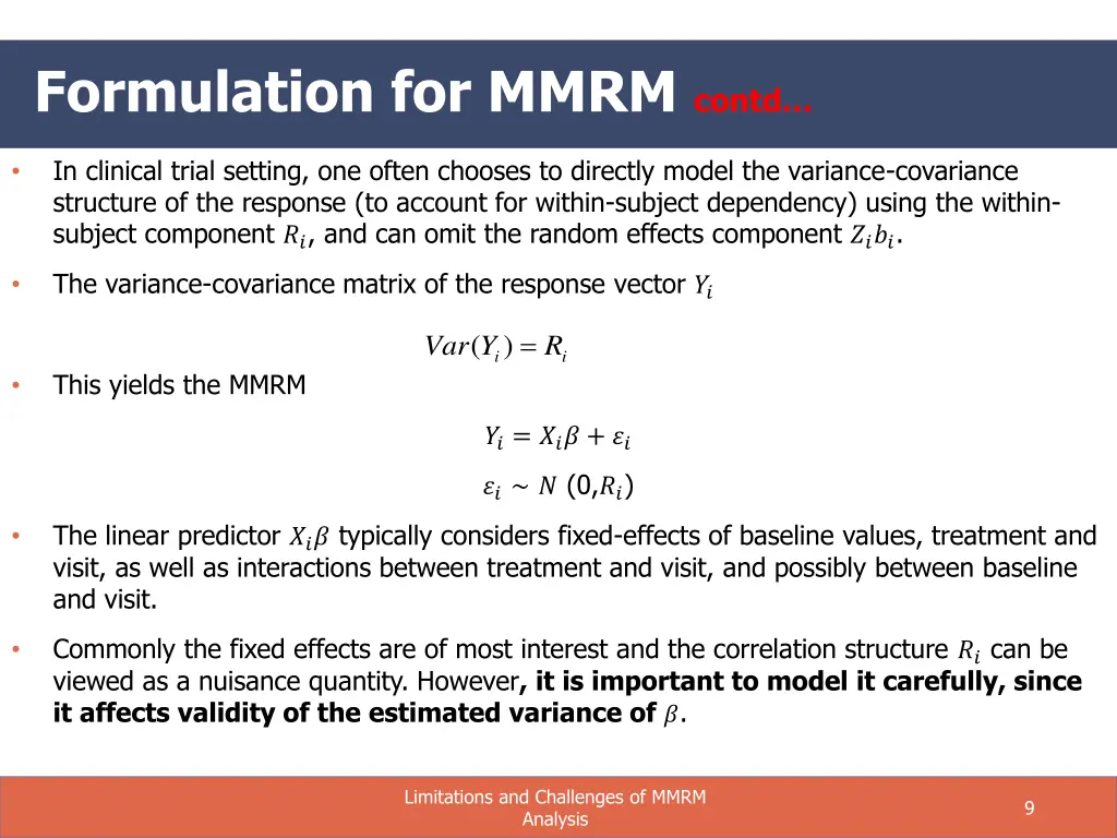 formulation for mmrm contd