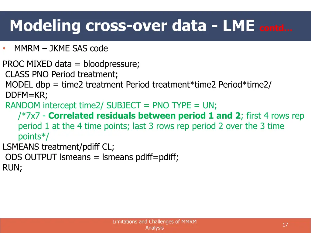 modeling cross over data lme contd 1