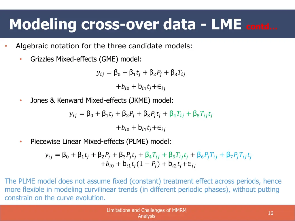 modeling cross over data lme contd