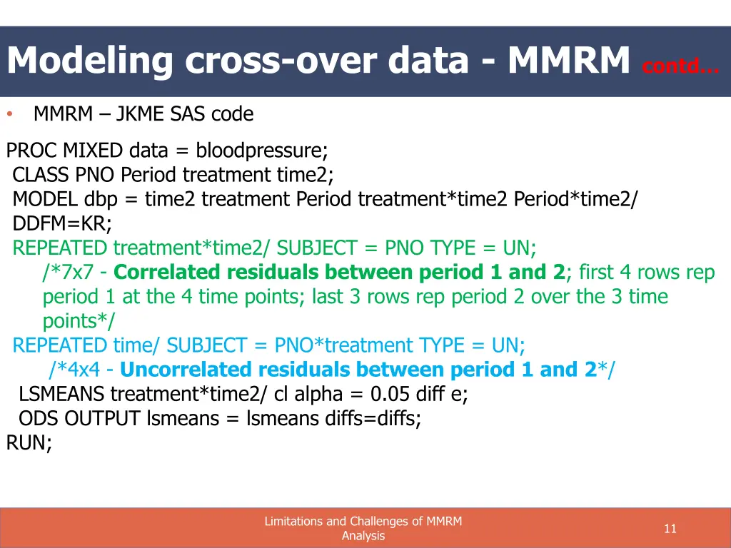 modeling cross over data mmrm contd