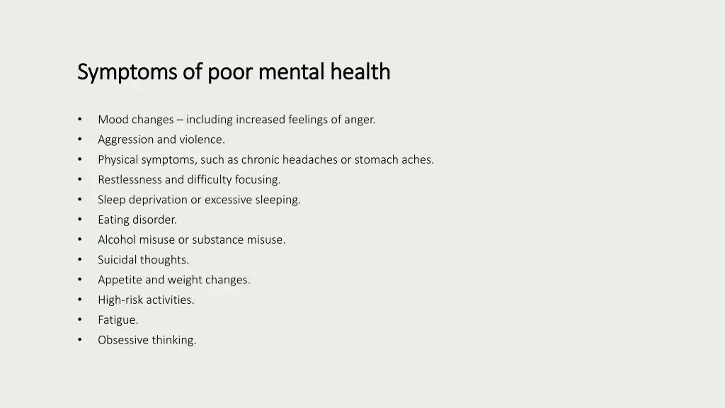 symptoms of poor mental health symptoms of poor