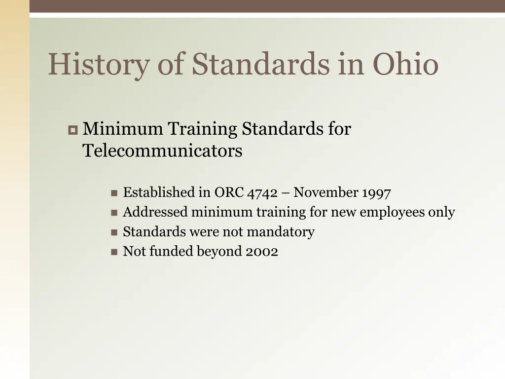 history of standards in ohio