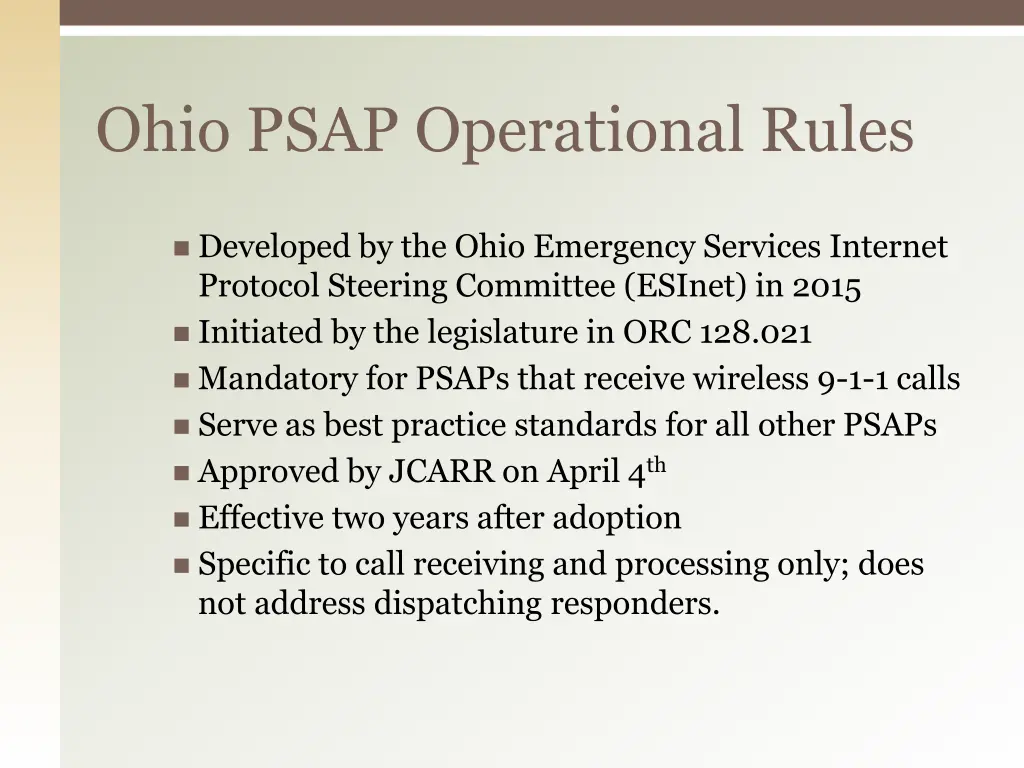 ohio psap operational rules