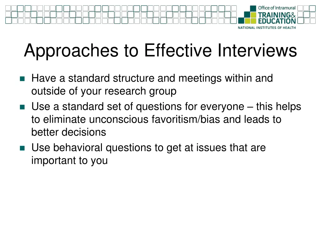 approaches to effective interviews