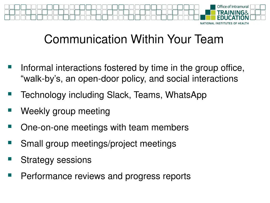 communication within your team