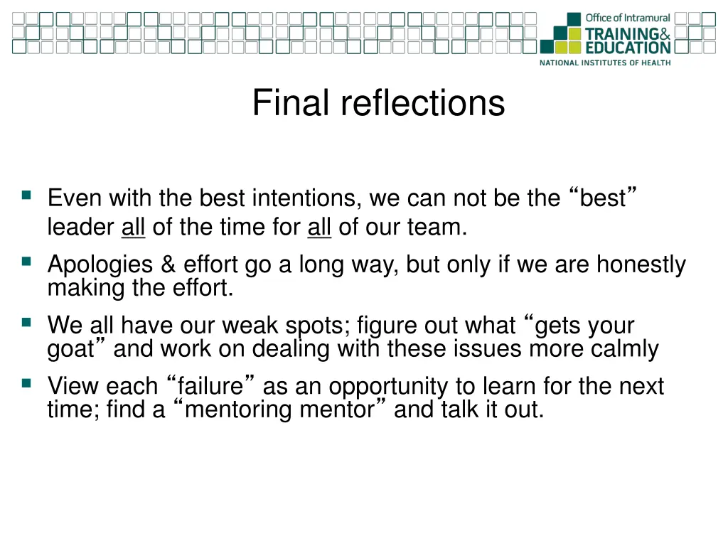 final reflections