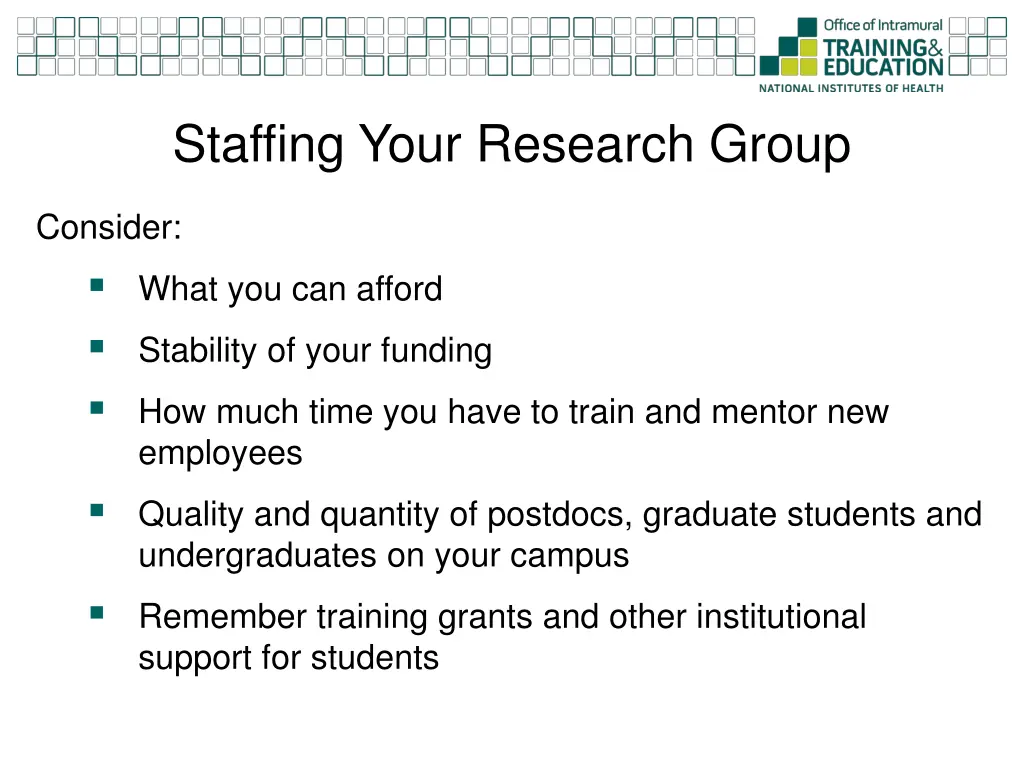 staffing your research group