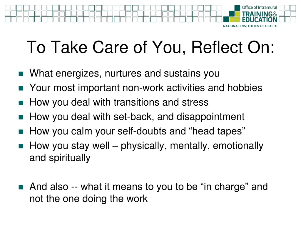 to take care of you reflect on