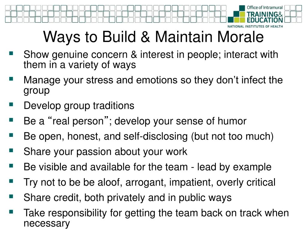 ways to build maintain morale show genuine