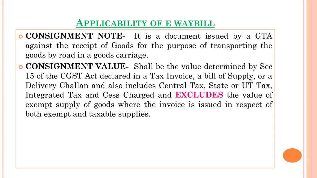 a pplicability of e waybill consignment note