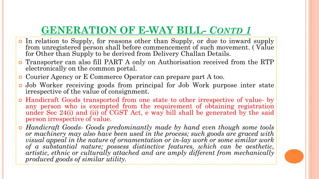 generation of e way bill c ontd 1 in relation