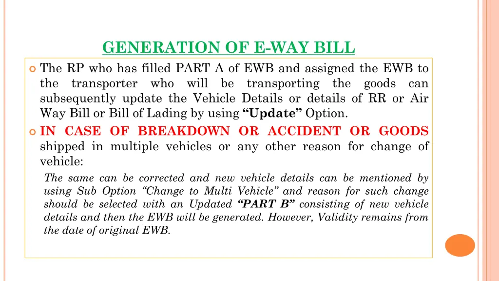 generation of e way bill the rp who has filled