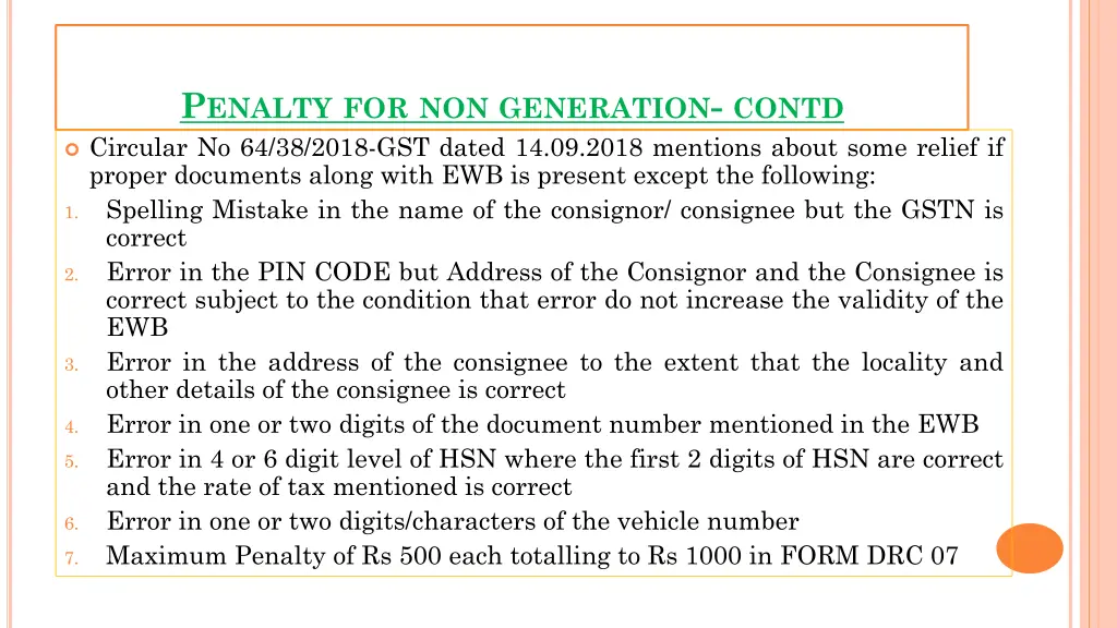 p enalty for non generation contd circular